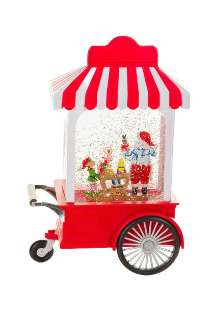 Red/White LED Santa's Workshop Cart Snow Globe w/ Toymakers