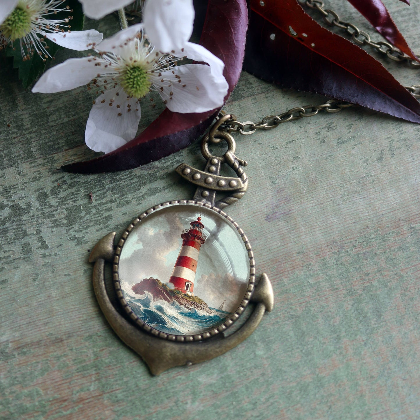 Deep Sea Lighthouse in Bronze Anchor Pendant