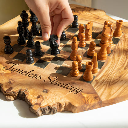 Olive Wood Chess Board – Black Squares Handmade