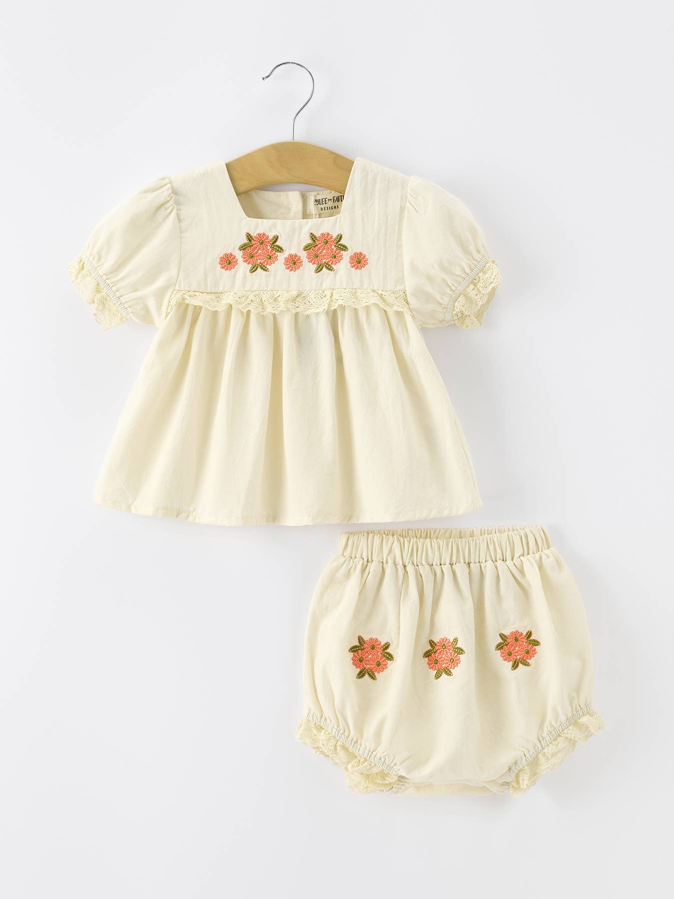 Summer Embroidered Lace Baby Top Bloomer Set