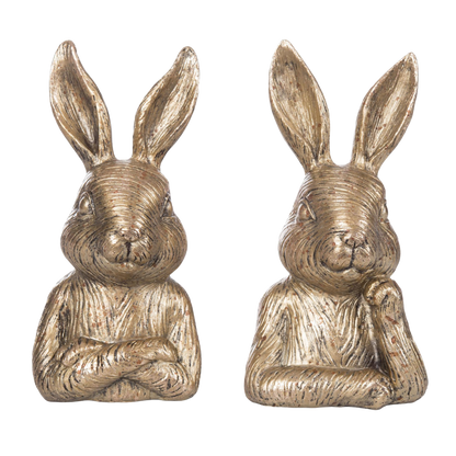 Gold Resin Bunny Bookends {Set of 2} Decorative Figurines