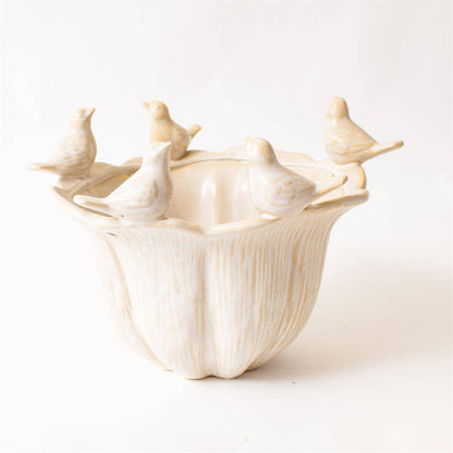 Bird Gathering Fluted Planter Spring Decor