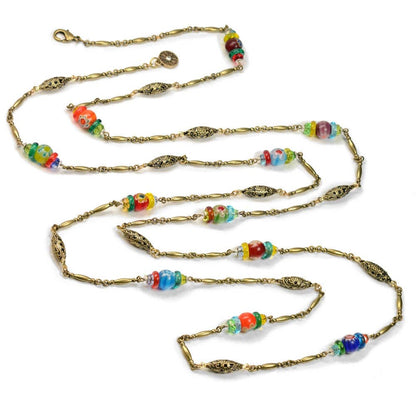 Joyería Sweet Romance - Collar largo de cadena con cuentas Millefiori