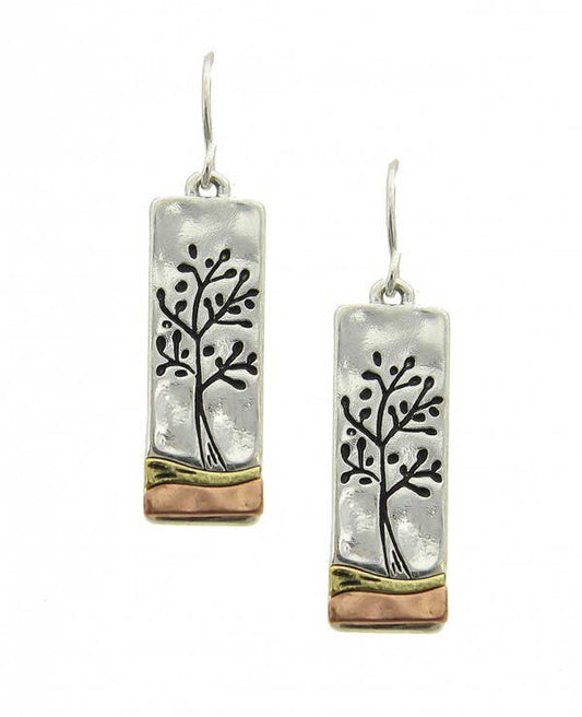 Antique Silver Tree of Life Tri-Tone Rectangle