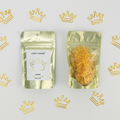 Corona - Clips de papel chapados en oro únicos - Paquete de 25