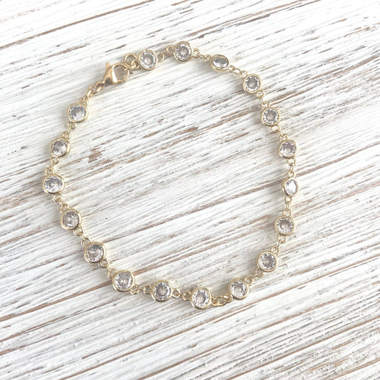 Crystal anklet gold clear crystals