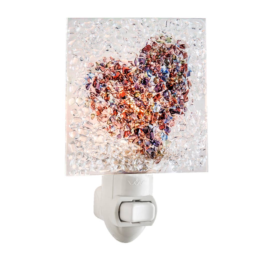 Heart Night Light Fused Glass Multi Colored Chips