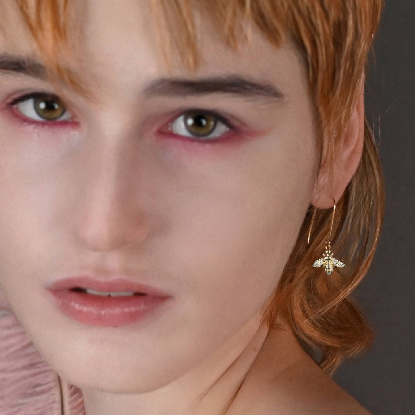 Small Brass Vintage Bees w/ Tiny Crystals Earrings