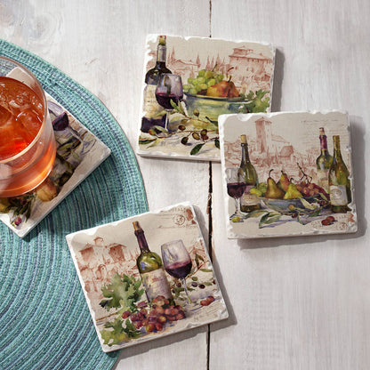 Wine Tableau 4pk Assorted Tumbled Tile Coasters