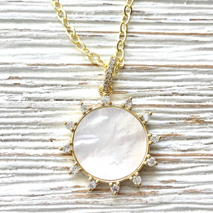 Sun sunburst pearl crystal necklace