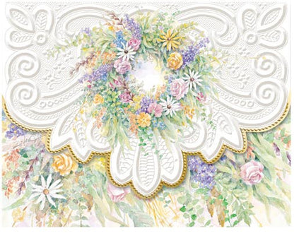 Flower Wreath Embossed, Die-Cut Boxed Portfolio Note Cards