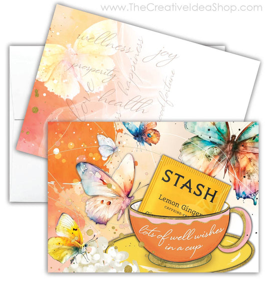 TEA GREETING Card with REAL TEA BAG - Get Well Wishes