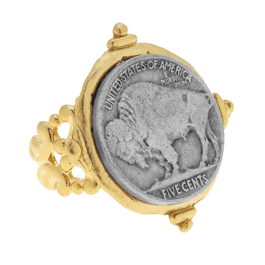 Susan Shaw - Handcast Gold and Silver Buffalo Coin Adjustable Ring