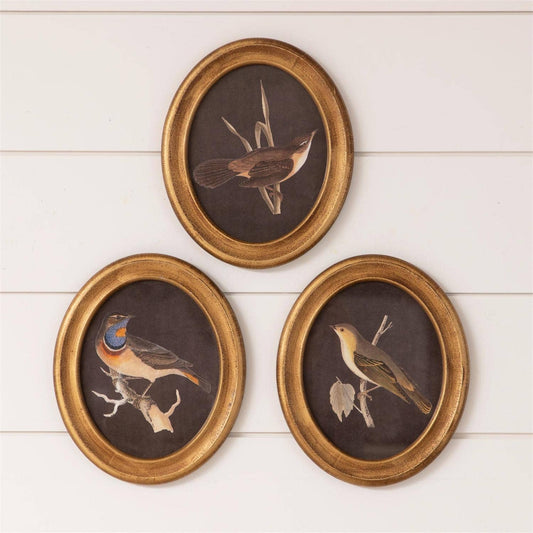 Round Framed Prints Gold Birds - Sold Separately