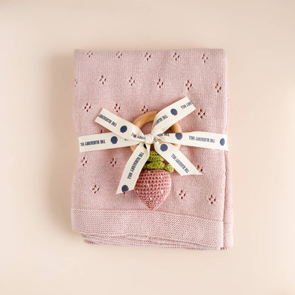 Crochet Rattle Teether Strawberry Pink Baby Toy Spring Summe