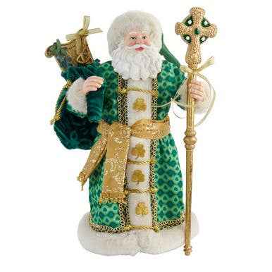 11" Fabriche, Musical Irish Santa With Staff