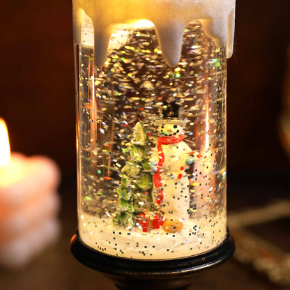 Christmas Musical Snow Globe Candlestick Lantern with Snowman Scene for Christmas Decoration