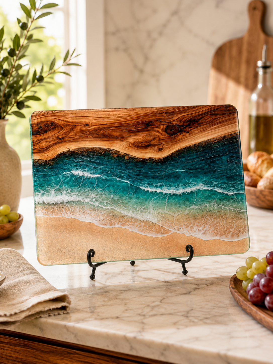 Coastal Tempered Glass Cutting Board: 8x11 inch