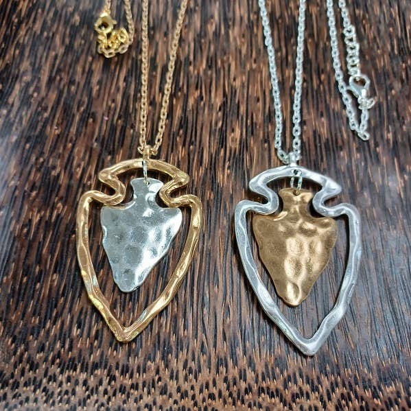 Gorgeous Two Tone Arrowhead Necklace Gold or Silver