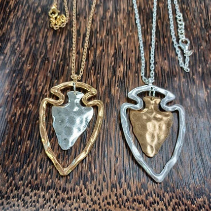 Gorgeous Two Tone Arrowhead Necklace Gold or Silver