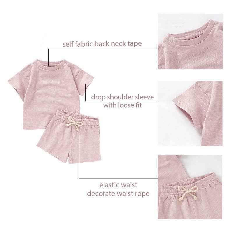 Kids Organic Cotton Short Sleeve Set Cute Casual Style: 35# Camel / 18-24M