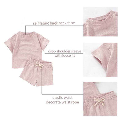 Kids Organic Cotton Short Sleeve Set Cute Casual Style: 35# Camel / 18-24M