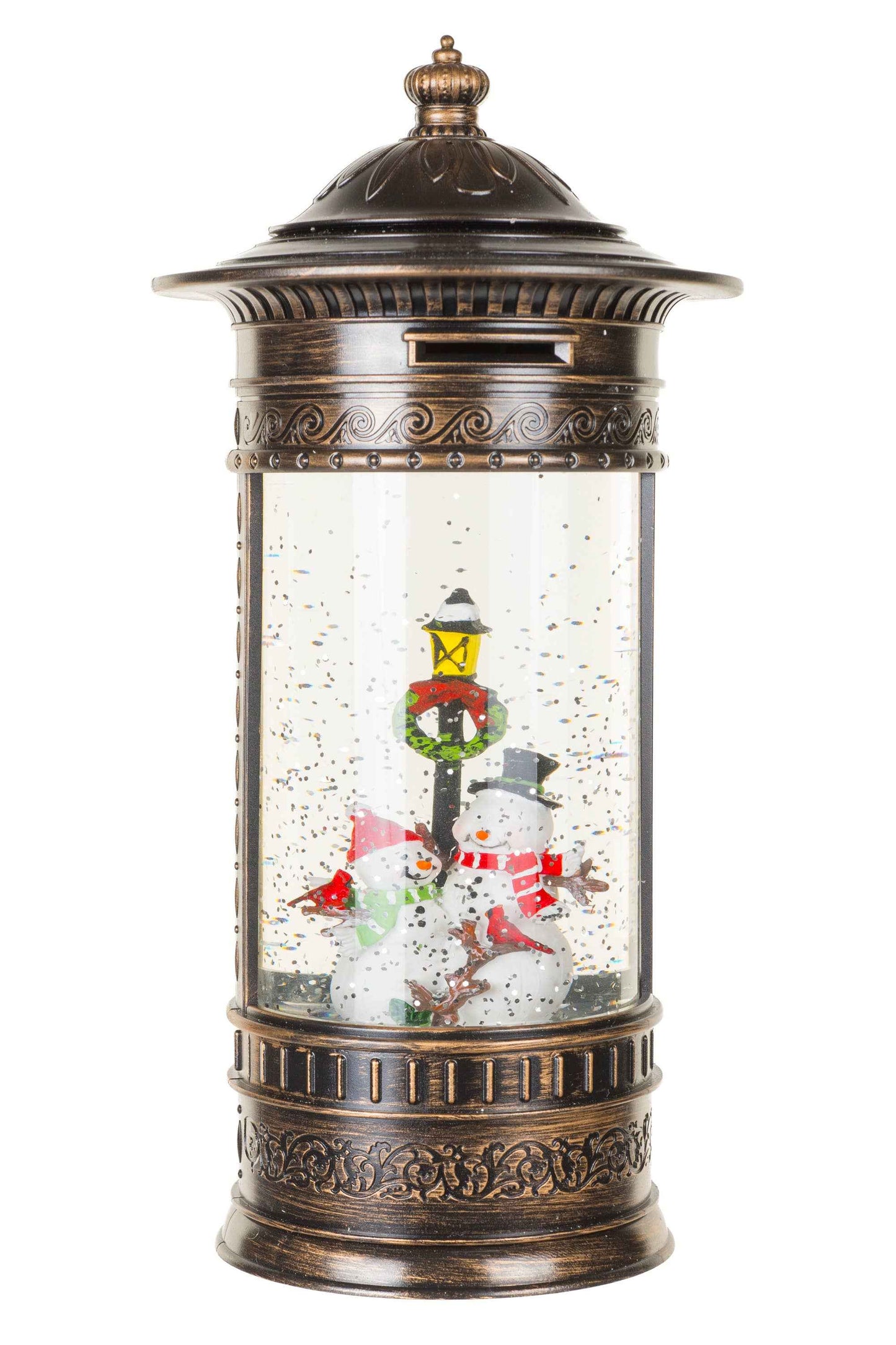 NEW-Bronze Snowman's Lamp Post Snow Globe