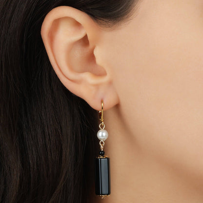 1928 Jewelry - 1928 Jewelry Faux Pearl Gemstone Dangling Earrings