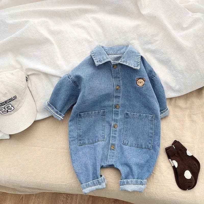 Baby Bear Denim Romper: Dark blue / 18-24M
