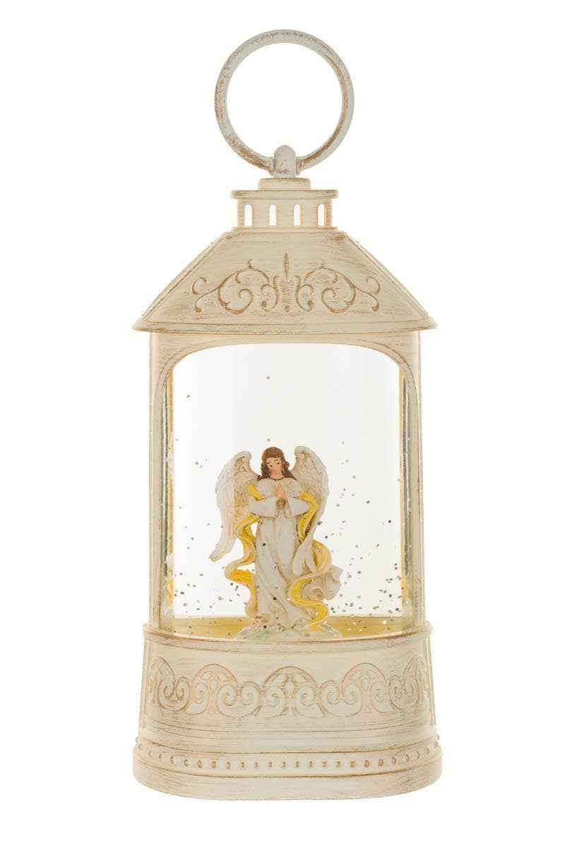Musical White Led Lantern Snow Globe With Peaceful Angel