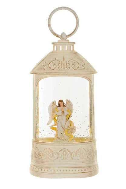 Musical White Led Lantern Snow Globe With Peaceful Angel