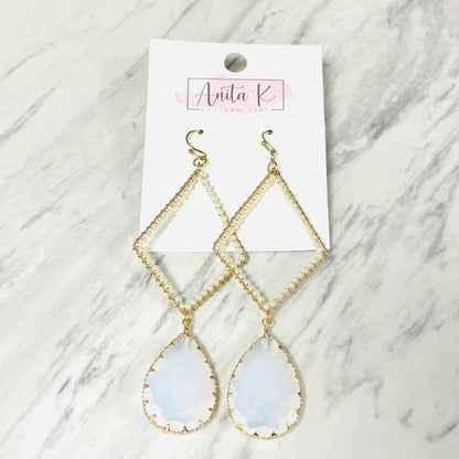 Anita K By Blushing Pink - Wire Wrapped Pearl Triangle with Opal Teardrop Earring