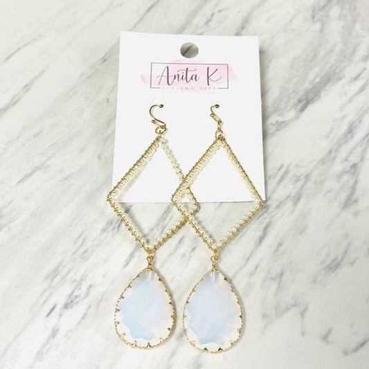 Anita K By Blushing Pink - Wire Wrapped Pearl Triangle with Opal Teardrop Earring