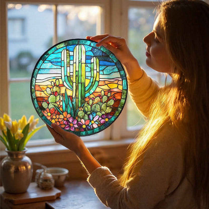 Cactus Stained Glass Suncatcher, Ideal Gift for Valentine