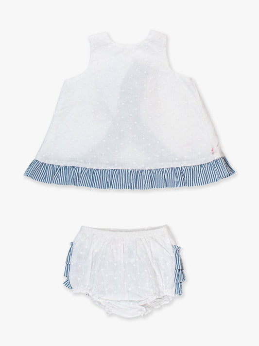 Baby Girls White & Classic Blue Seersucker Top & Bloomer Set