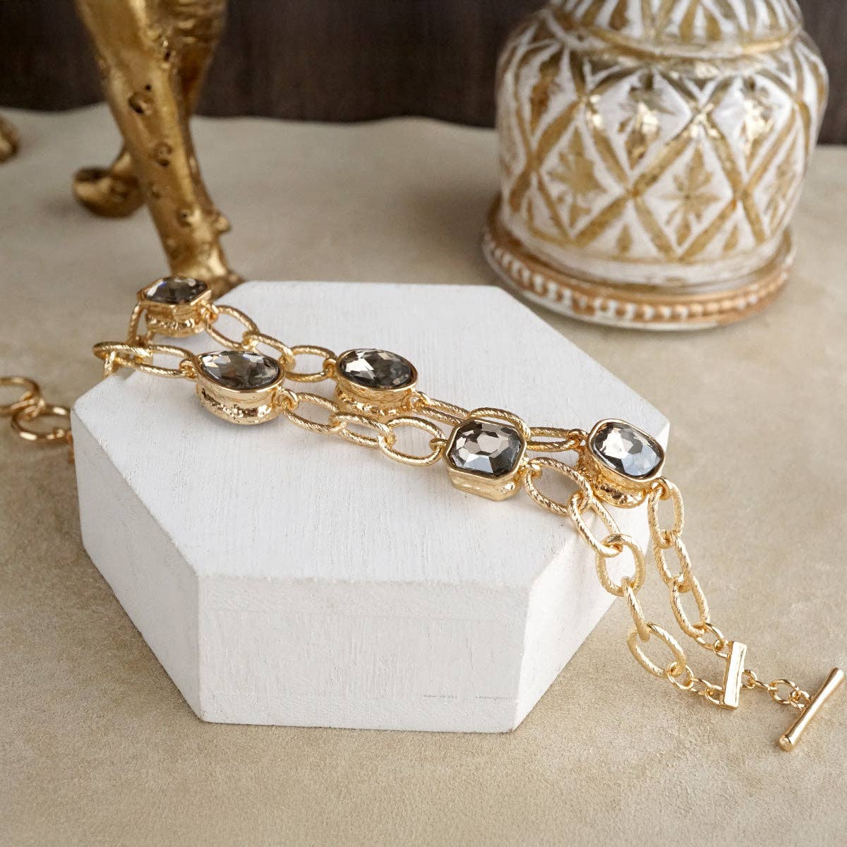 Statement Chain Bracelets with Reflective Crystals