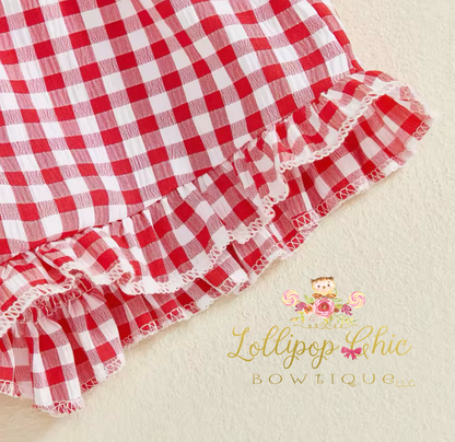 Toddler Baby Girl Strawberry Embroidered Plaid Ruffle Sleeve: 2-3T