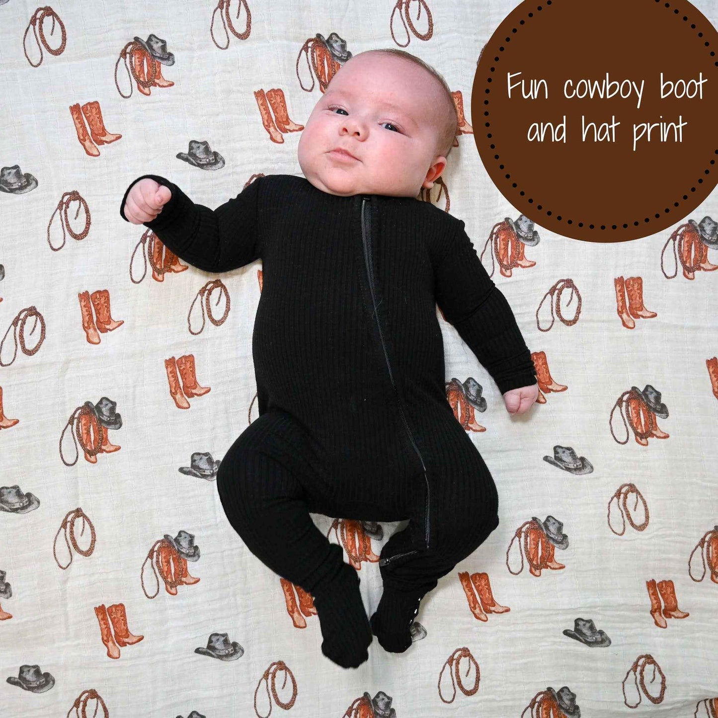 LollyBanks - Life Is Better In Boots Western Baby Muslin Swaddle Blanket