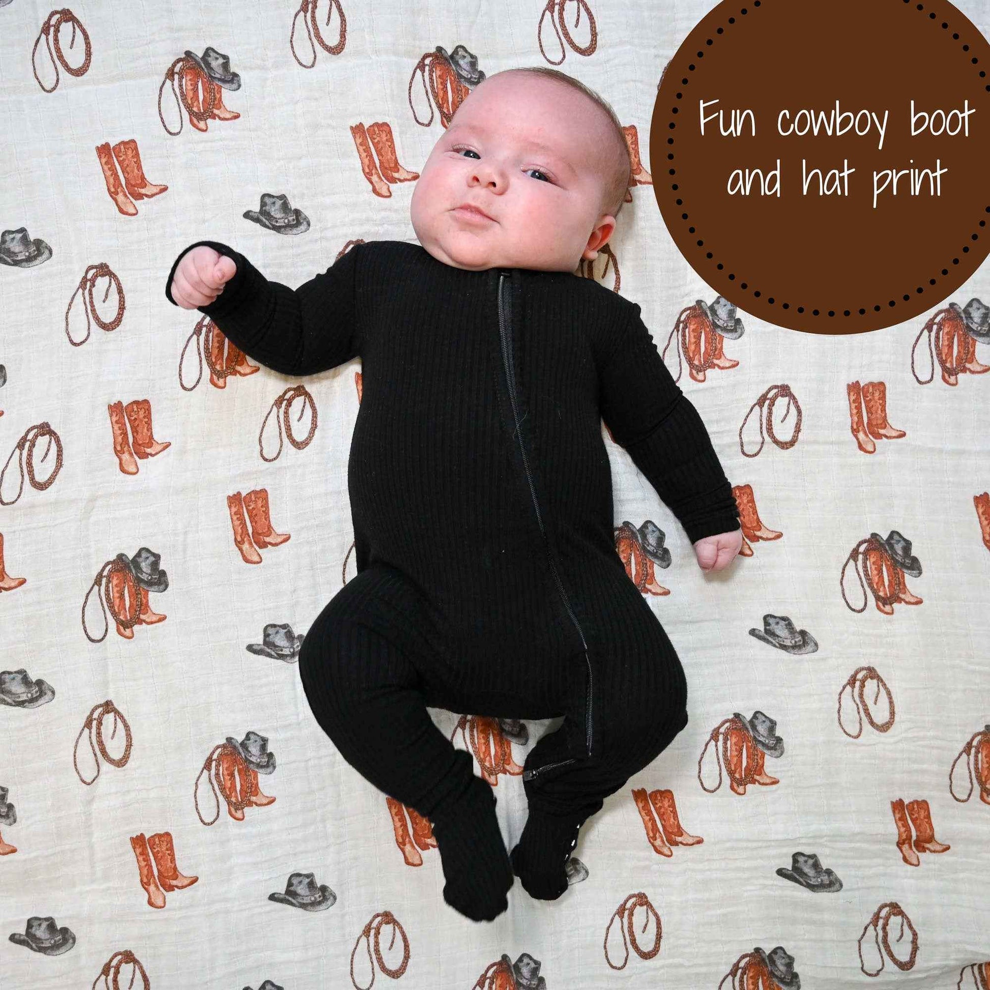 LollyBanks - Life Is Better In Boots Western Baby Muslin Swaddle Blanket