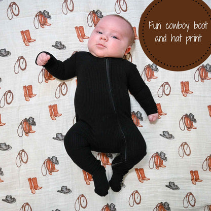 LollyBanks - Life Is Better In Boots Western Baby Muslin Swaddle Blanket