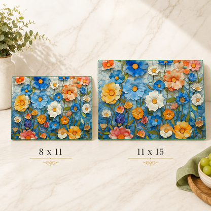 Mosaic Floral Glass Cutting Board & Serving Tray: 11x15 inch