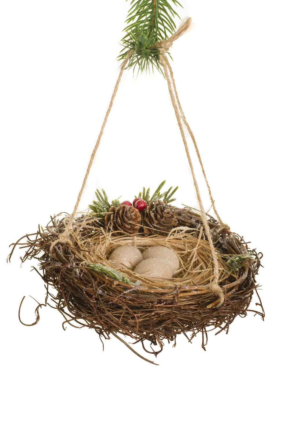 Brown Nest Ornament With Dove Eggs