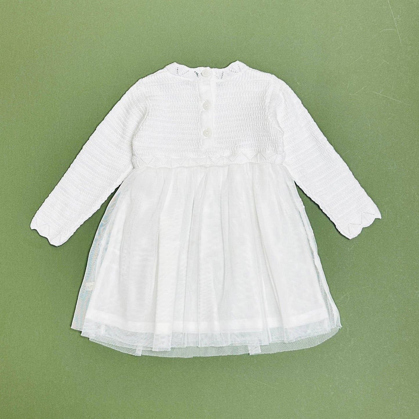 Viverano Organics - Milan White Floral Embroidered Tutu Knit Baby Dress Organic