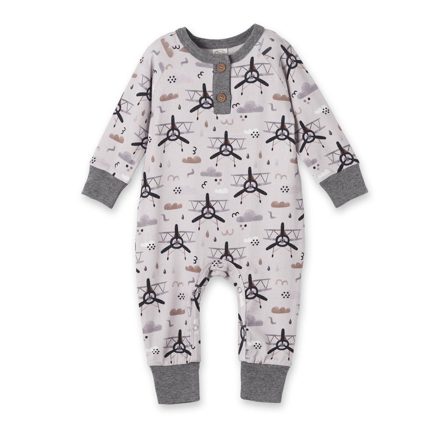 Airplane Henley Romper – Soft Bamboo Baby Outfit: 9-12M