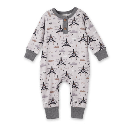 Airplane Henley Romper – Soft Bamboo Baby Outfit: 9-12M