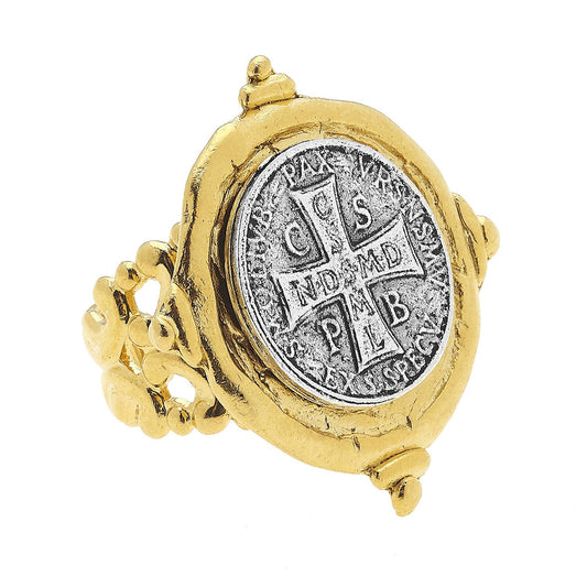 Susan Shaw - Handcast Gold and Silver St Benedict Cross Ring