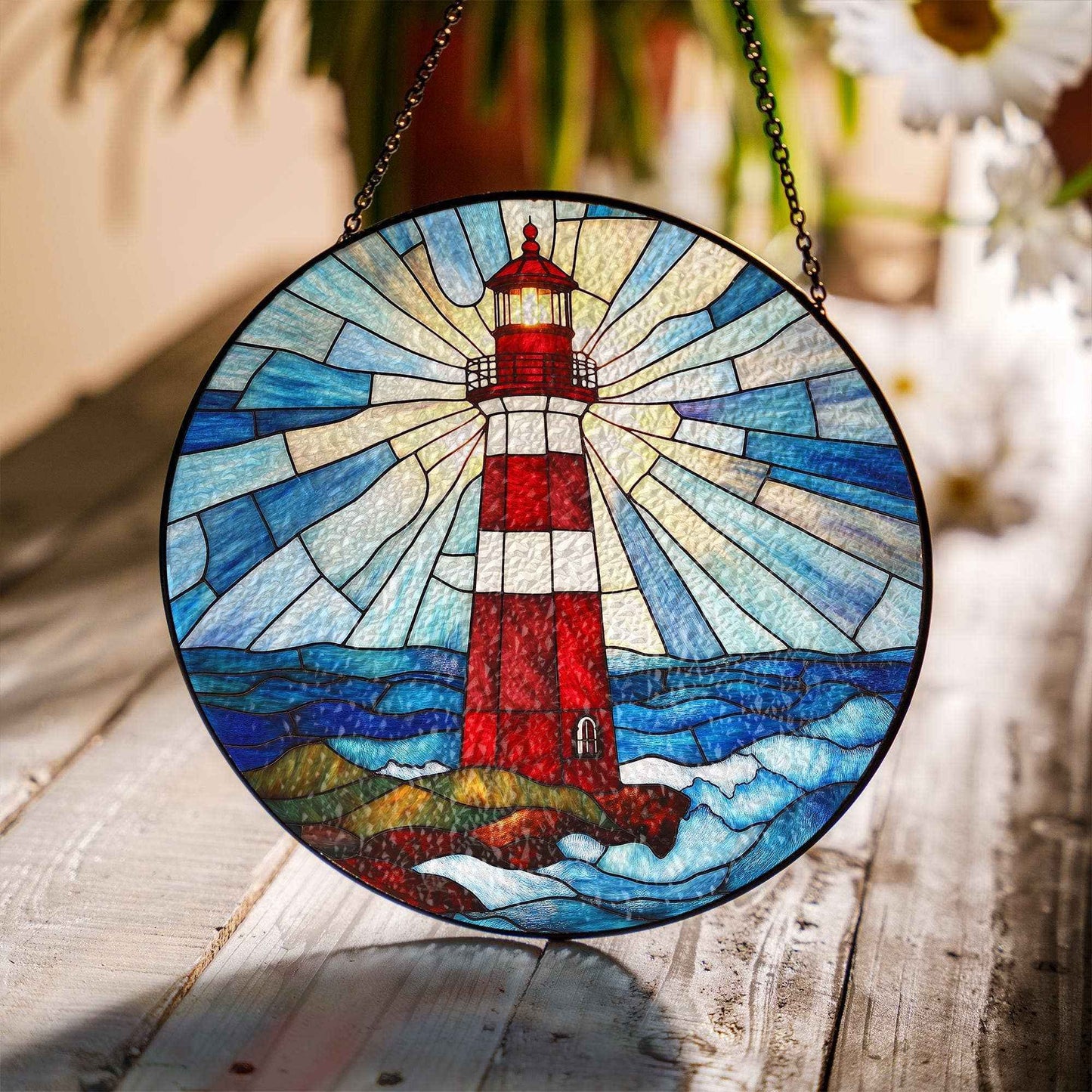 Lighthouse Stained Glass Suncatcher, Lighthouse Window Decor