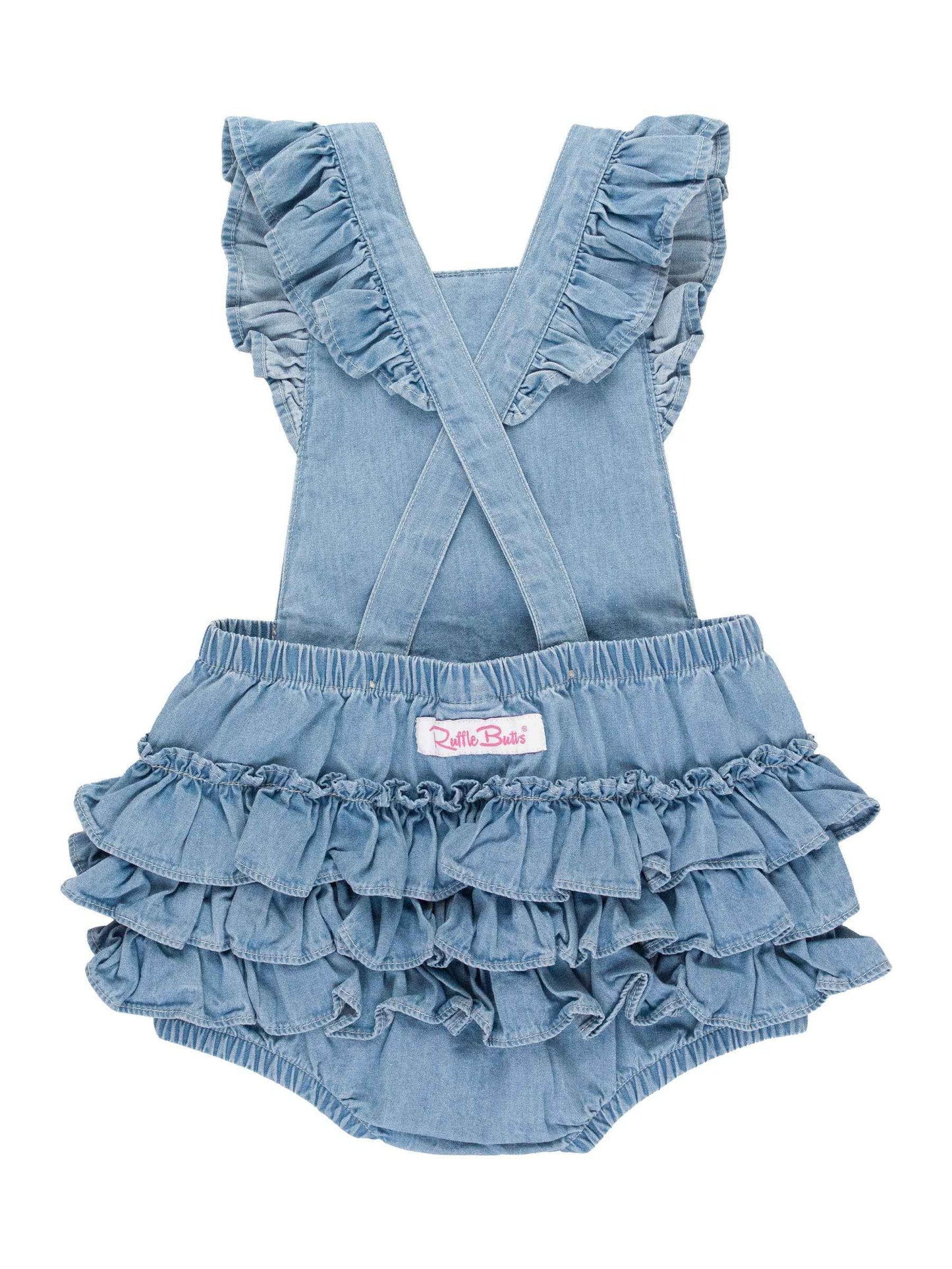Baby Girls Light Wash Flutter Overall Romper: Blue / 0-3m