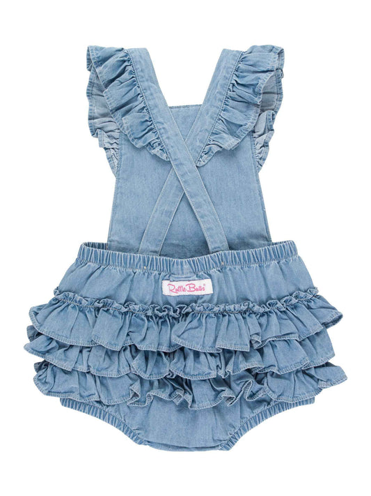 Baby Girls Light Wash Flutter Overall Romper: Blue / 0-3m