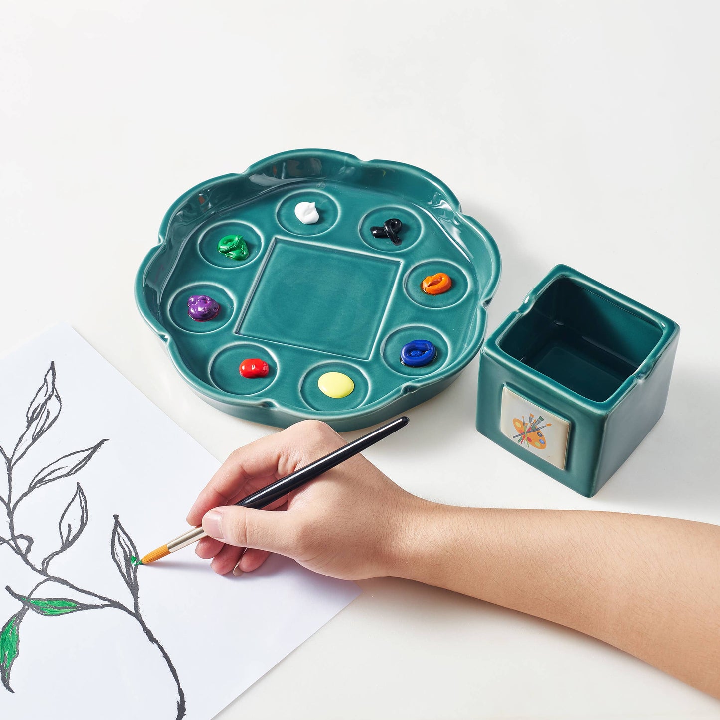 Painters Artist Cup & Plate Set | Paint & Brush Holder Set